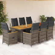 Set BistrÃ² da Giardino 9 pz con Cuscini in Polyrattan Grigio