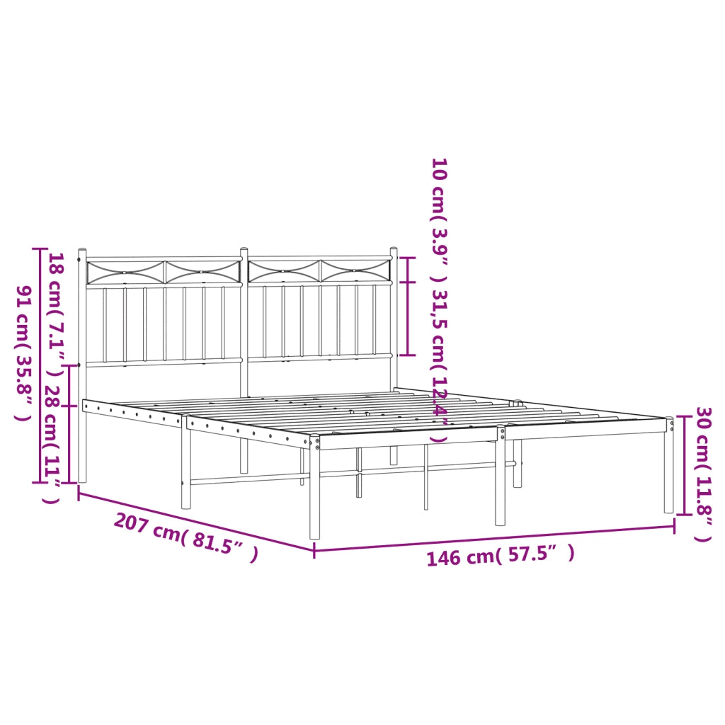 Letto matrimoniale | Letto per adulti | Giroletto con Testiera Metallo Bianco 140x200 cm