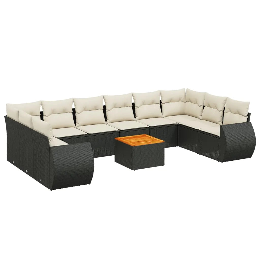 Set Divani da Giardino 11 pz con Cuscini in Polyrattan Nero