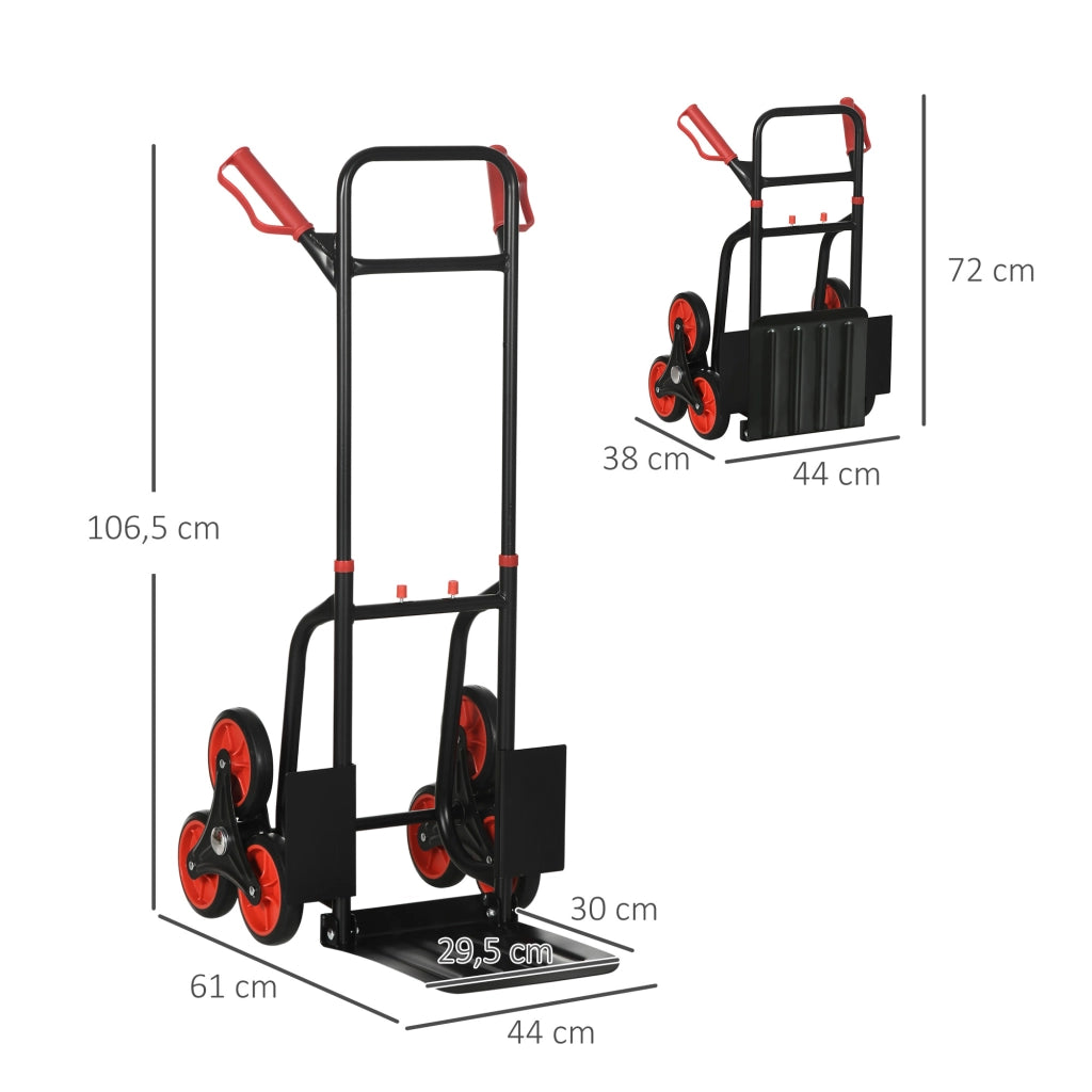 Carrello saliscale in acciaio con 6 ruote, manico telescopico, portata 120 kg, nero