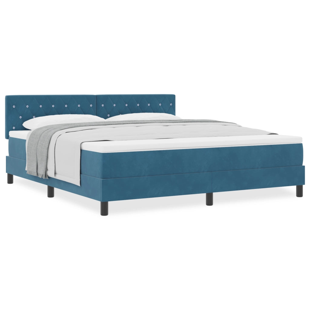 Letto a Contenitore con Materasso Blu Scuro Super King in Velluto