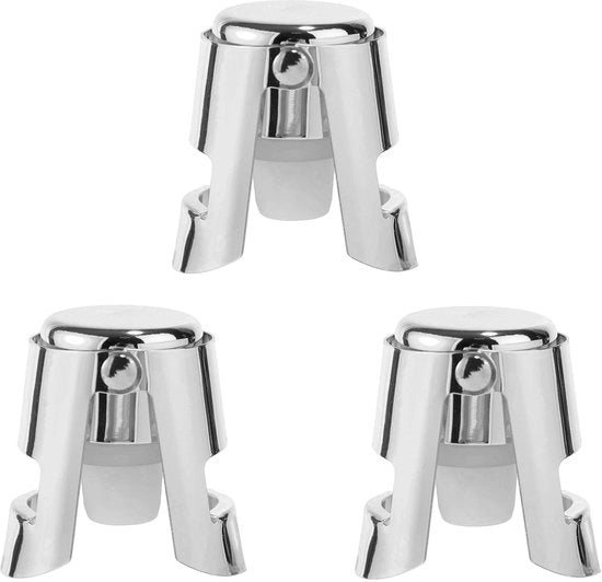 Stopperi per champagne 3x - Acciaio inossidabile/Silicone - Impermeabili - Reutilizzabili - Bubbli versaglia - 6x3,9 cm - Stopperi per vino