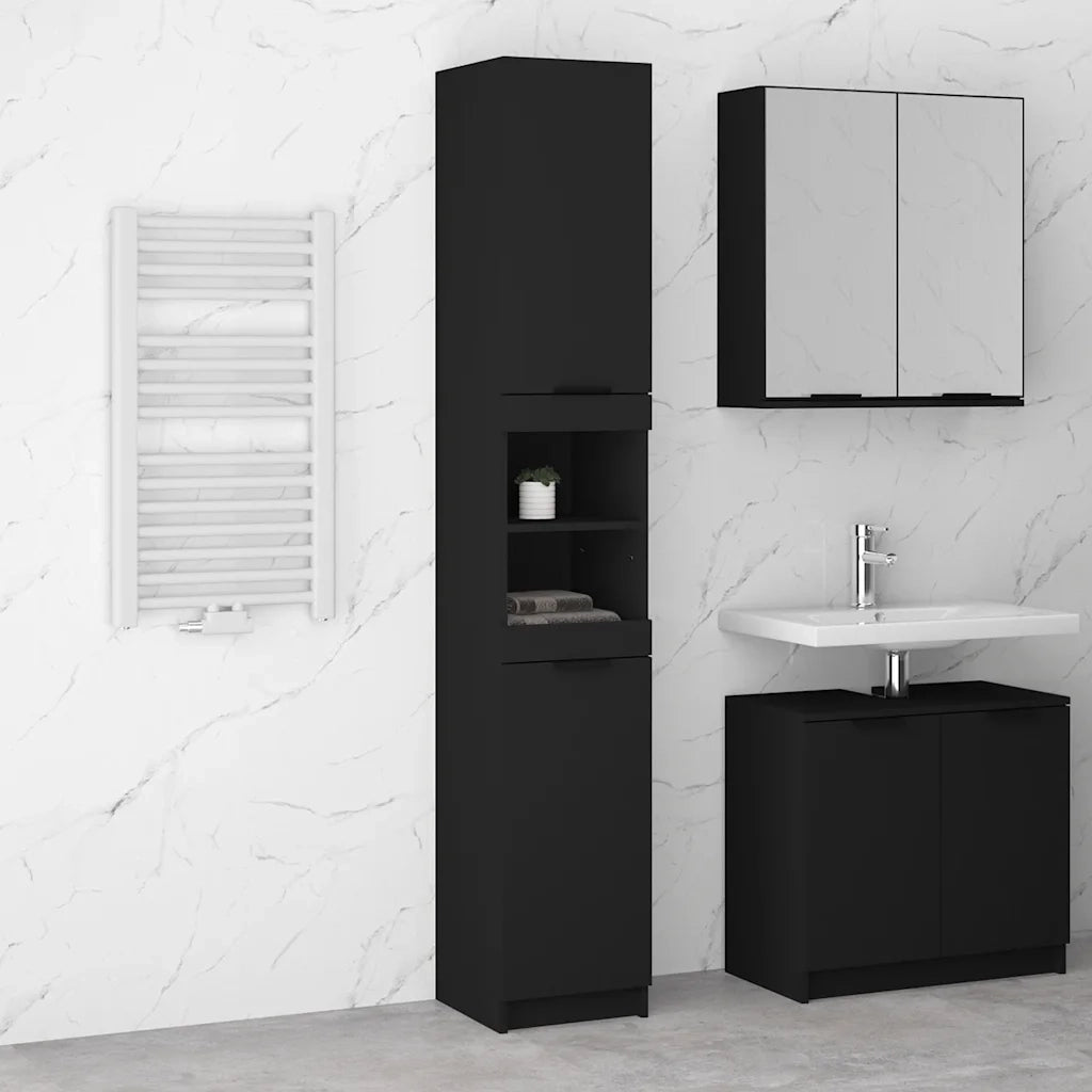 Armadietto da Bagno Nero 32x34x188,5 cm in Legno Multistrato 811323