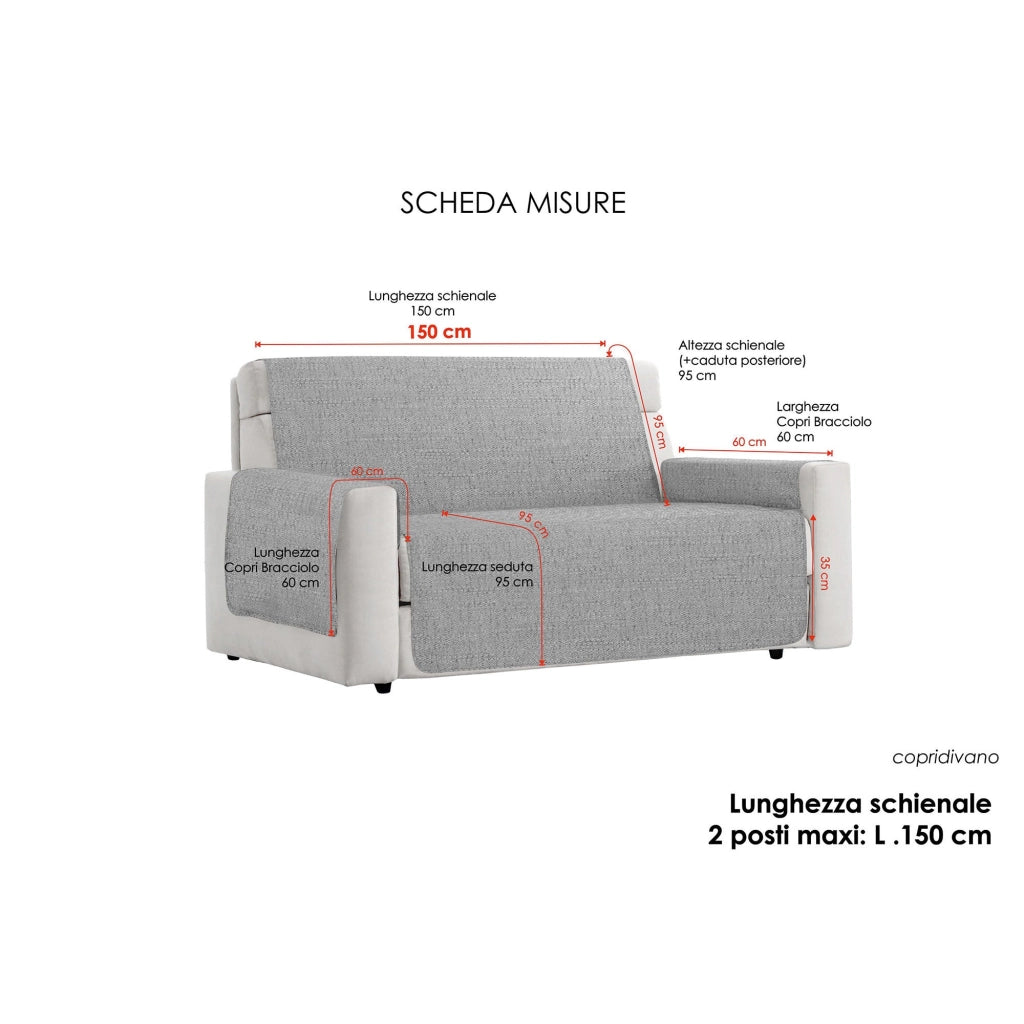 Copridivano con Copri Braccioli Seduta 60 cm in Poliestere Grigio Scuro