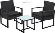 Arredamento per balcone, insieme da giardino, realizzato con PE polyrattan, set da pranzo e 2 sedie, arredamento per terrazza, facile da montare, esterno, per terrazza,...