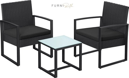 Arredamento per balcone, insieme da giardino, realizzato con PE polyrattan, set da pranzo e 2 sedie, arredamento per terrazza, facile da montare, esterno, per terrazza,...