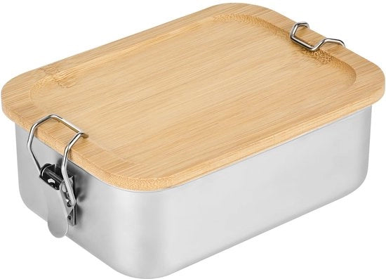 Lunchbox 850ML in acciaio inossidabile per adulti e bambini - piccola scatola per adulti scatola di metallo con coperchio in legno scatola BPA libera box bento box scatola per colazione scatola per viaggi di scuola