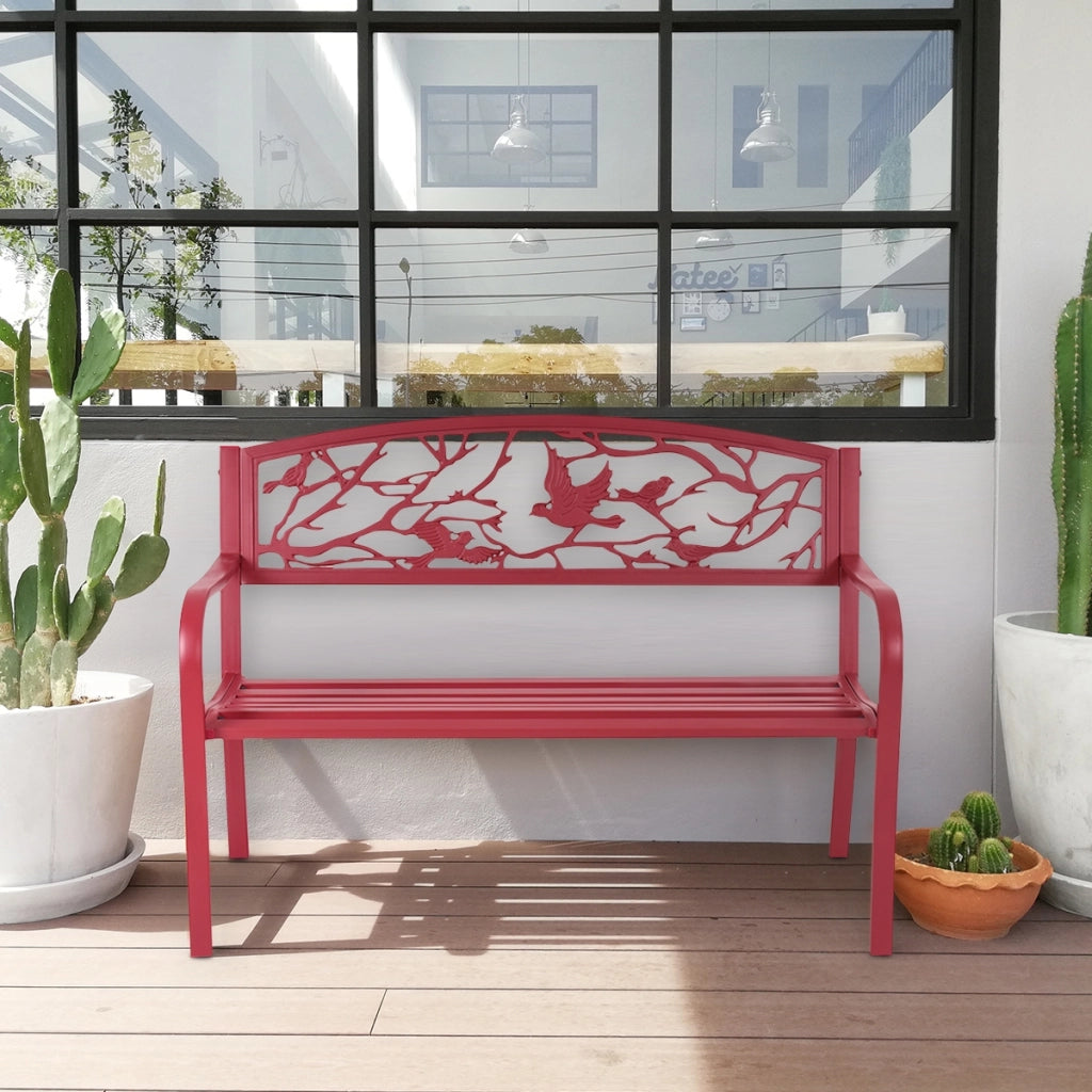 Panchina a 2 posti di metallo, Panchina per giardino cortile veranda, Rosso-Panchine