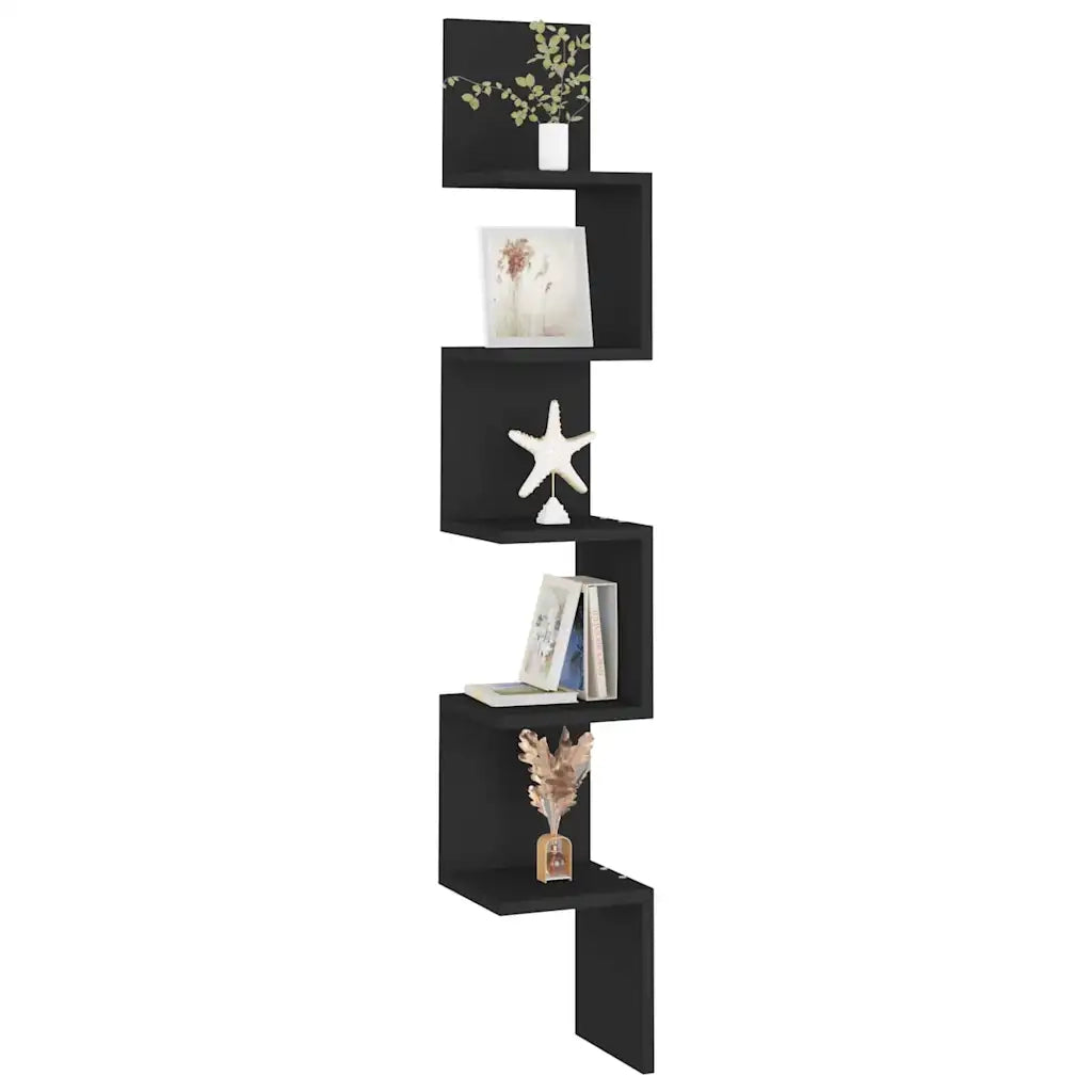 Scaffale Angolare Muro | Mensola a parete Nero 20x20x127,5cm Truciolato