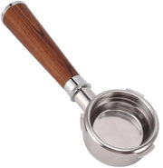 Portafilter senza fondo - Sostegno per filtro caffè - Manico in legno massello - 58 mm - Per sistemi di caffè a bar - Acciaio inossidabile