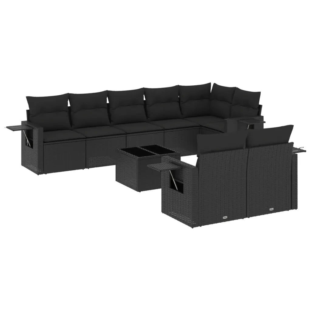 Set Divani da Giardino 9 pz con Cuscini Nero in Polyrattan 3220424