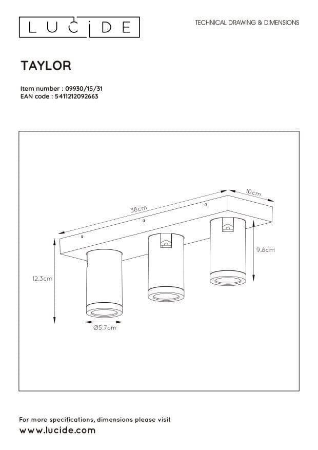 Lucide Taylor plafoniera LED 3xGU10 bianca 2200-3000K