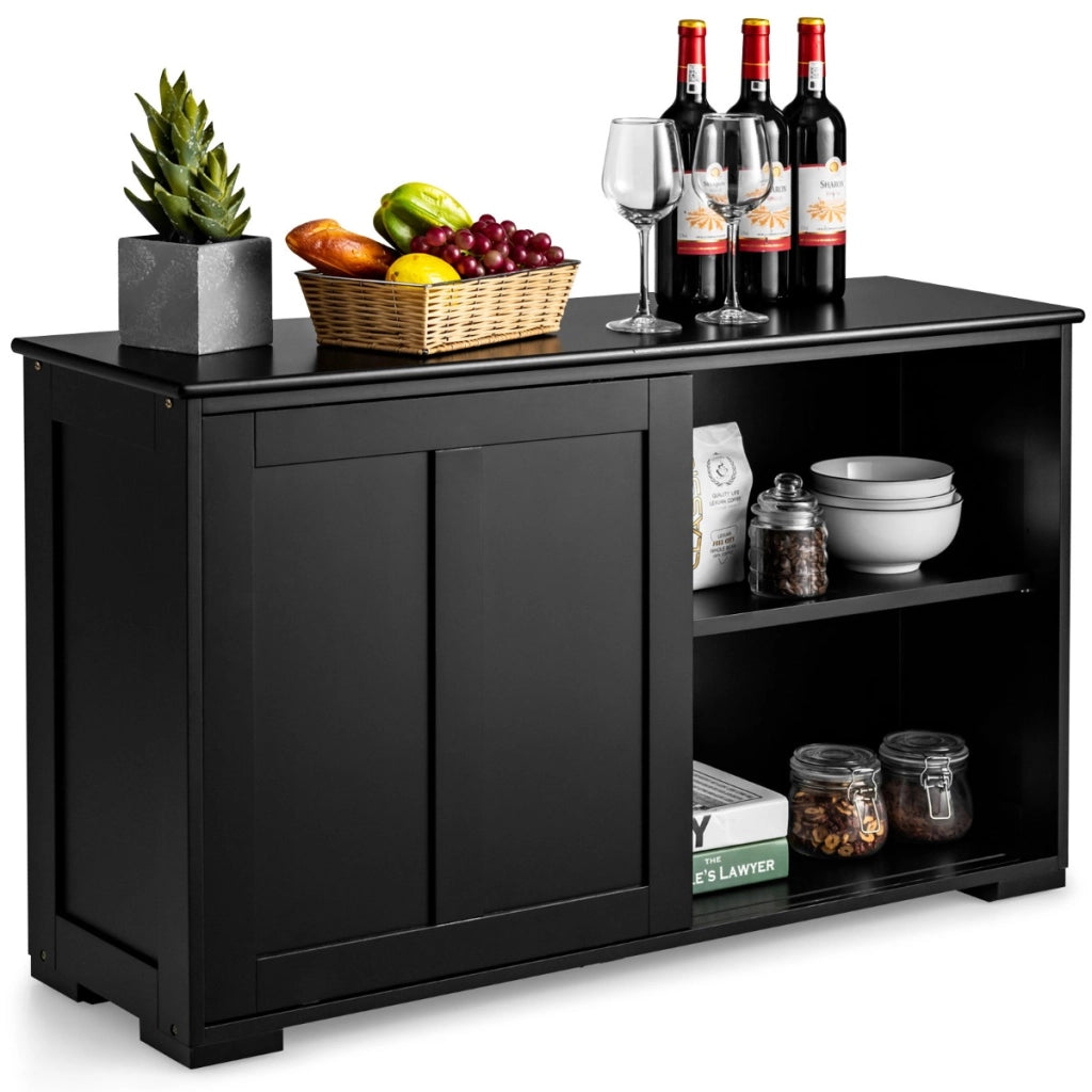 Armadietto da cucina a due porte scorrevoli, Mobiletto in legno per bagno 106,7x33x60cm Nero-Credenze buffet
