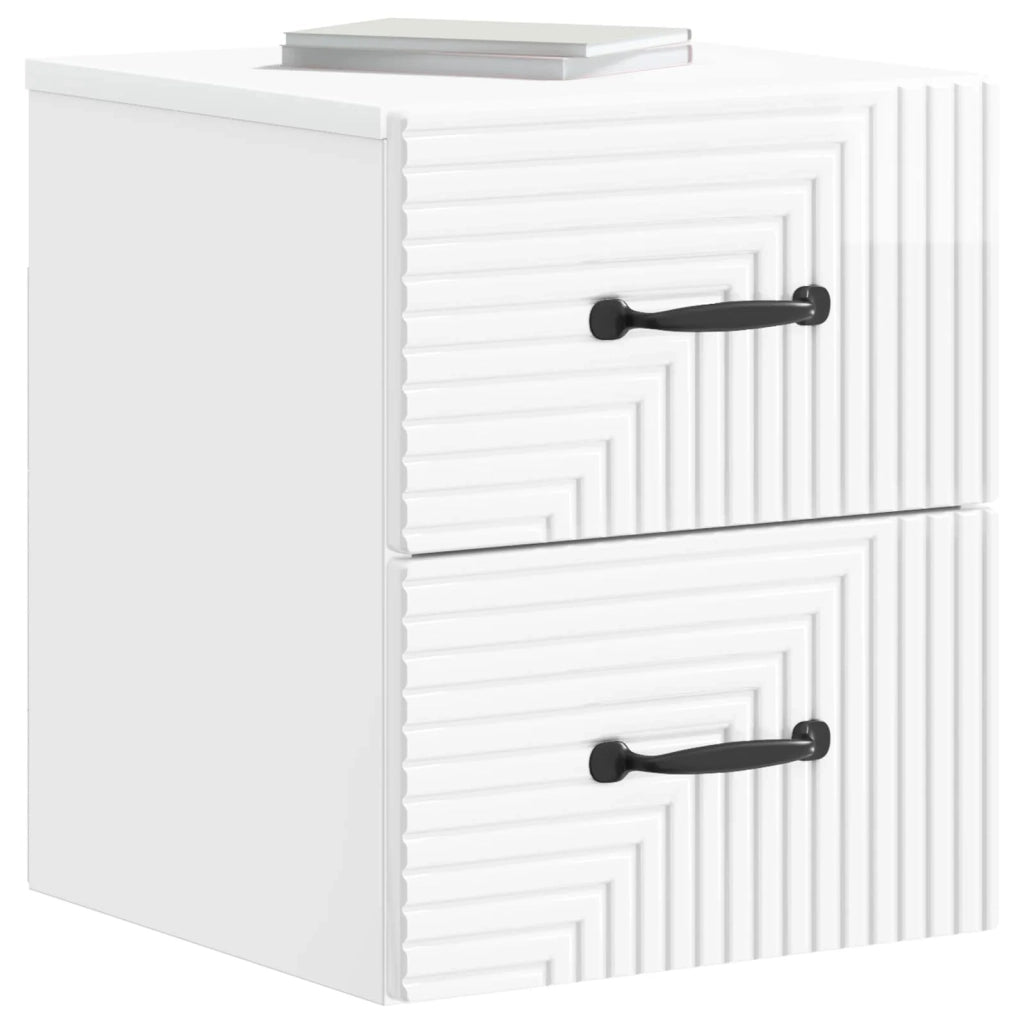 Comodino | Armadio da Notte | Mobiletto da notte a muro Bianco Lucido 34,5 x 33 x 40 cm