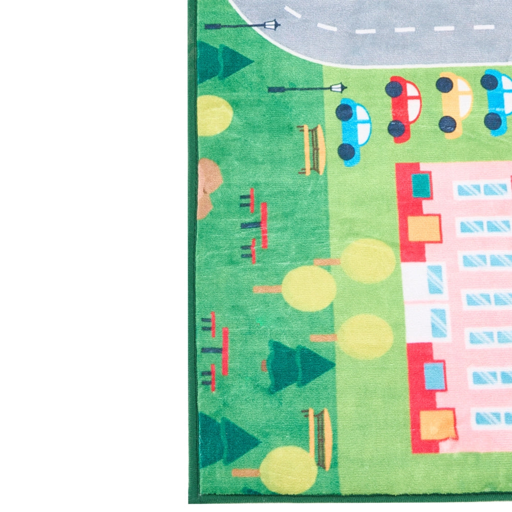 Tappeto Verde Poliestere 80 x 150 cm Mappa Stradale Città Viaggio a Tema Tappetino da Gioco