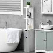 COLONNA BAGNO CON 2 RIPIANI E 2 ARMADIETTI, IN LEGNO, 15.2X29.8X118 CM, BIANCO E GRIGIO