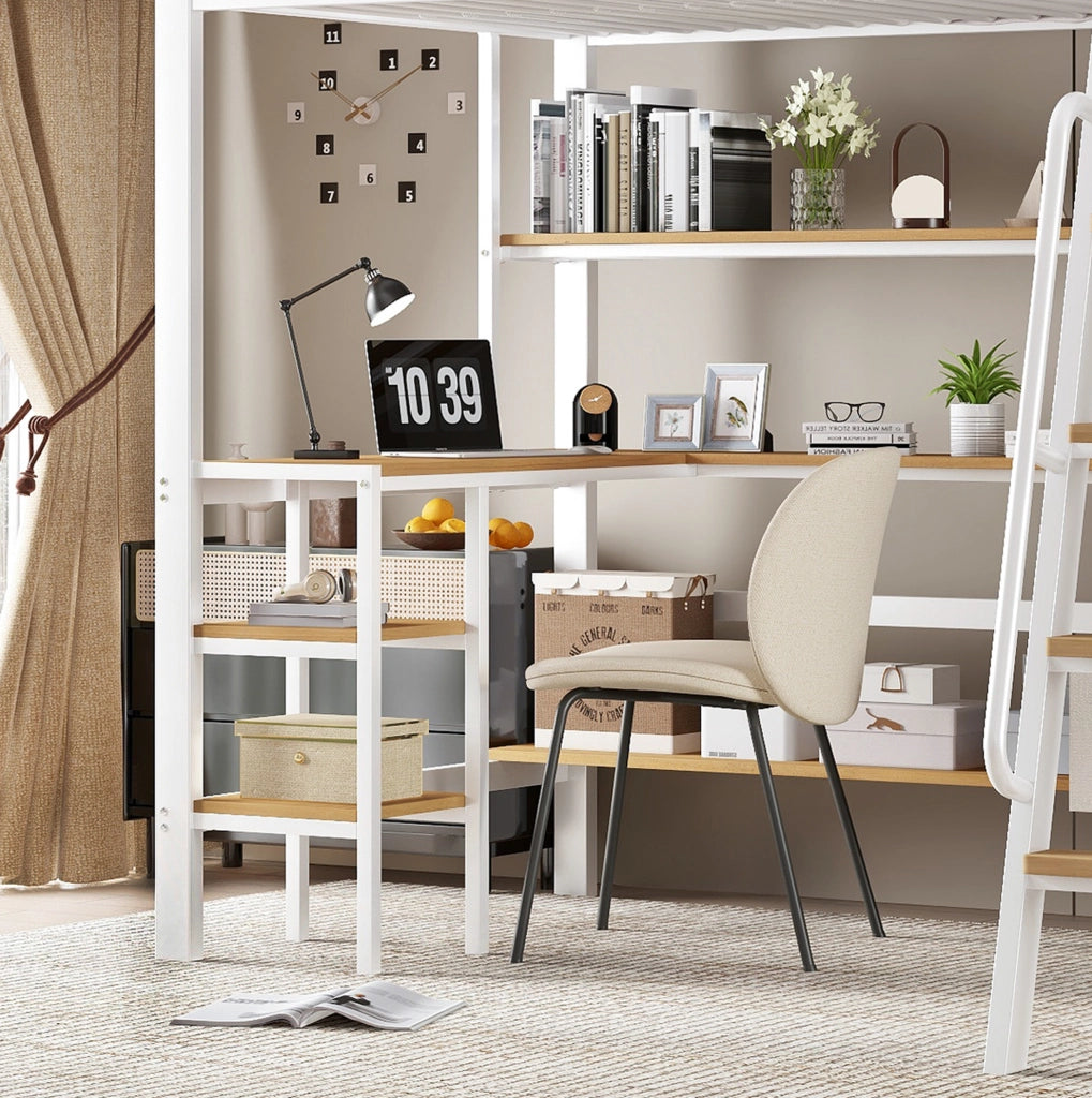 Letto a soppalco 90x200 cm con scrivania, box contenitive e scaffale