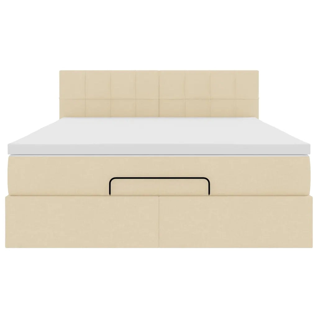 Pouf Letto con Materasso Crema 140x200 cm in Tessuto