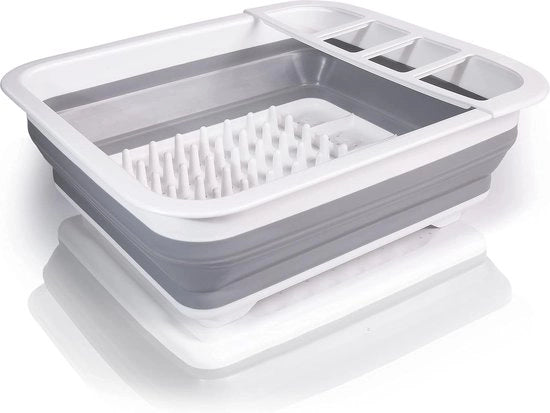 Afdruiprek opvouwbaar & bpa-vrij, afdruiprek per utensili, servizi, bicchieri e bottiglie, afdruipmat in grigio-bianco, di plastica e silicone, per l'acquaio, la vasca da bagno, la cucina