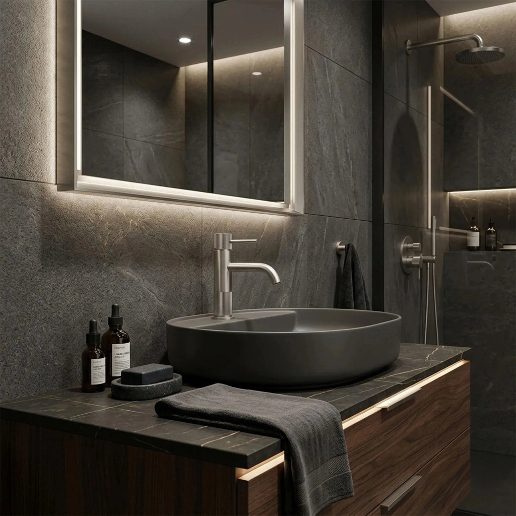 Rubinetto Da Bagno Rea Lungo Stripe Brush Nickel Low