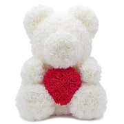 Trade Shop - Orsacchiotto Orsetto Orso Di Rose Con Fiori Da 40cm Bianco Con Cuore Rosso -