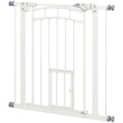 CANCELLINO PER CANI TAGLIA PICCOLA E MEDIA CON CHIUSURA AUTOMATICA, IN ACCIAIO E PA, 74-80X76 CM, BIANCO