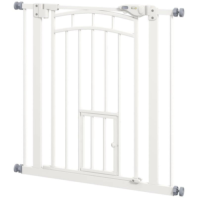 CANCELLINO PER CANI TAGLIA PICCOLA E MEDIA CON CHIUSURA AUTOMATICA, IN ACCIAIO E PA, 74-80X76 CM, BIANCO