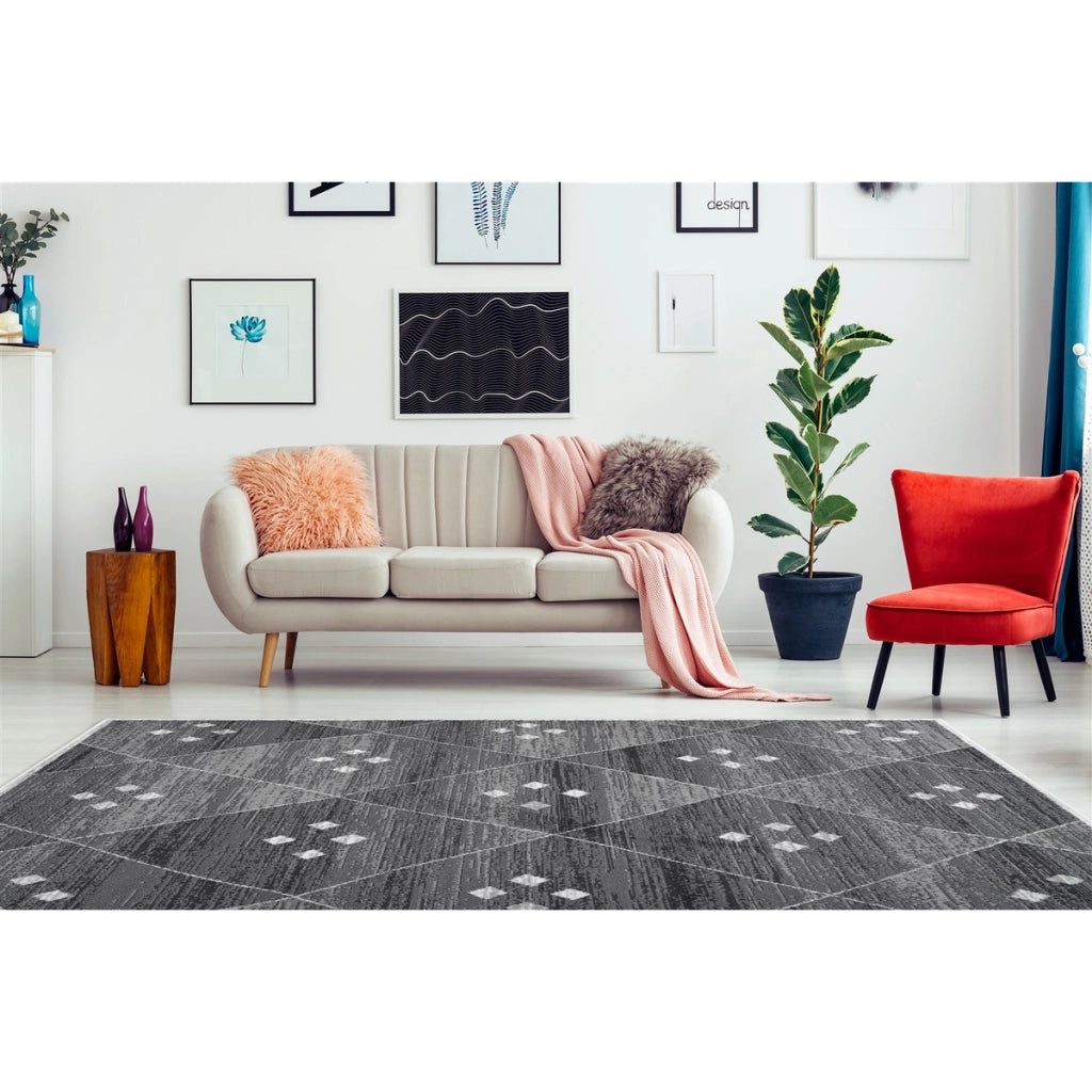 Tappeto moderno Vancouver a pelo corto grigio e bianco