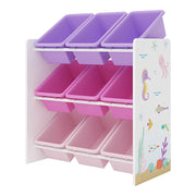 Scaffale dal design senza tempo per soggiorno/camera da letto mobiletto portaoggetti per bambini con 9 scomparti aperti bianco/rosa/viola 03_0011180