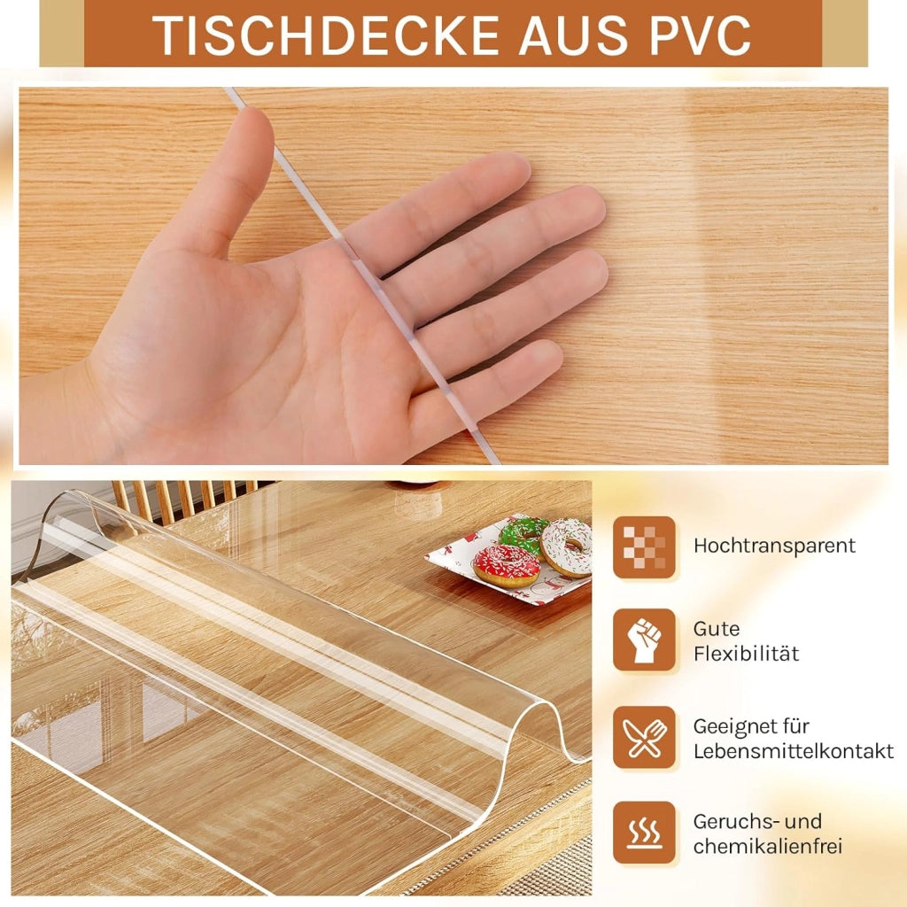 Tovaglia Plastificata Trasparente da 2 mm, Copritavolo in PVC con Bordi Smussati a V, Tovaglia idrorepellente per Cucina, Rettangolare 100x200 cm