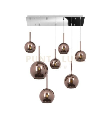 SOSP. CROMO RETTANGOLARE 7 LUCI VETRI (1 GRANDE+2 MEDIO +4 PICCOLO) TUTTI RAME 1155CR-S7 RMIX-RA