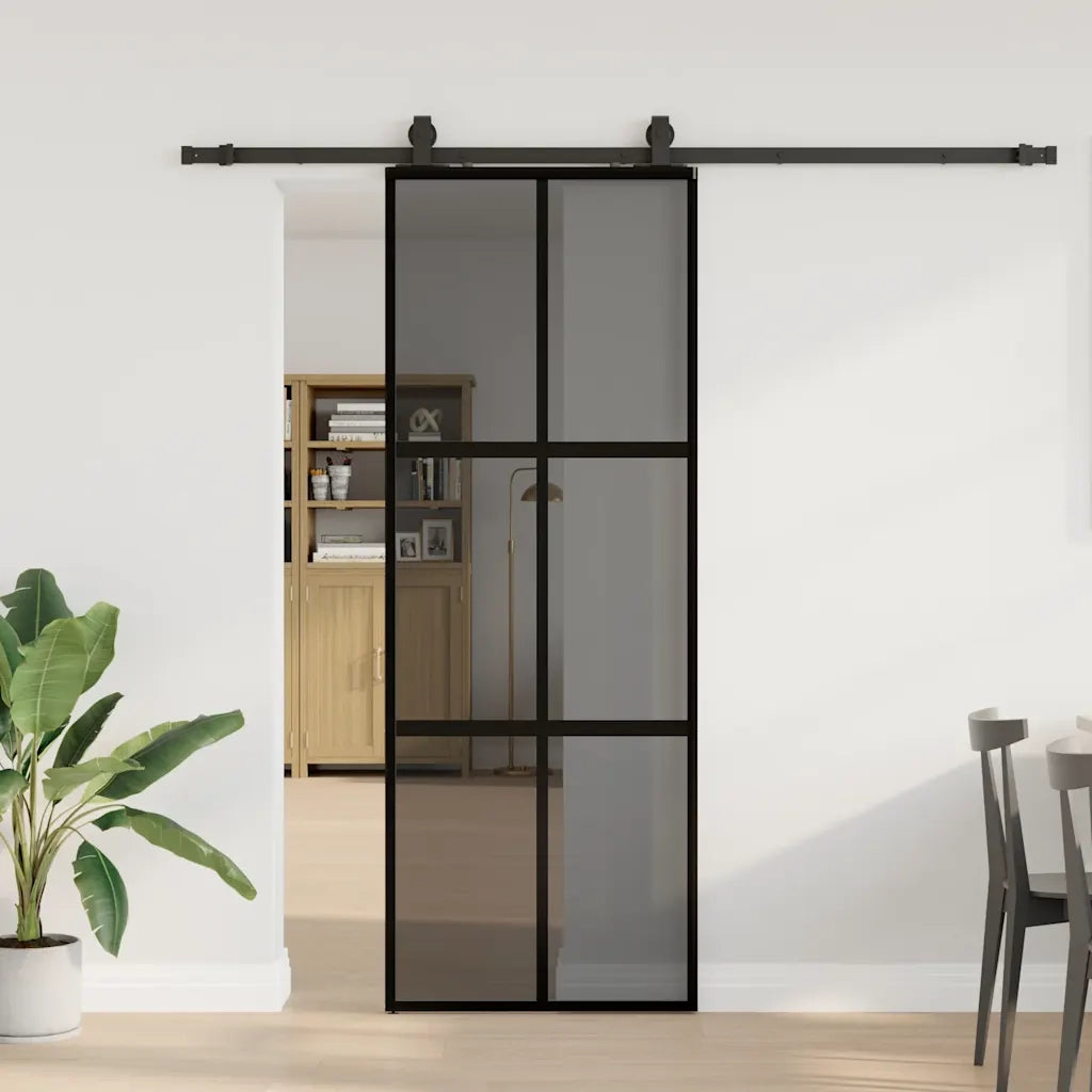 Porta Scorrevole Set Ferramenta Nera 76x205 cm Vetro Temperato 3375966