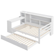 Letto estraibile singolo 90×200 cm con scrivania; ripiani; prese USB; senza materasso; legno; bianco