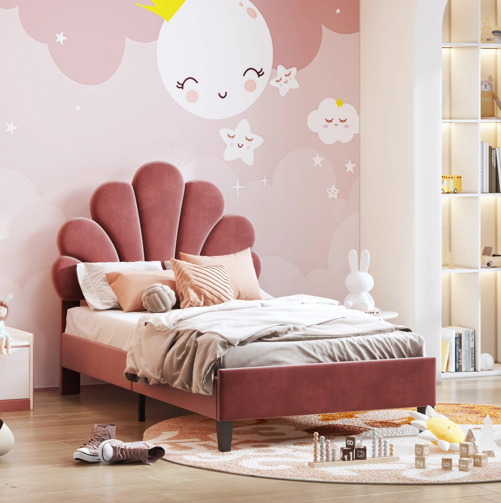 Letto imbottito 90x200 cm con testiera floreale e struttura resistente