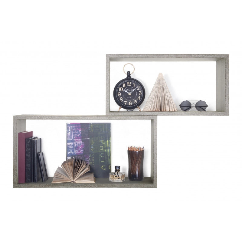 Set di 2 Mensole da Muro, Pensile Bagno, Mensola da Parete, Scaffale da Parete, Rovere Grigio Nuovo, 70x35 p20 cm e 60x30 p20 cm