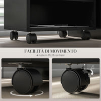 Mobile Porta Stampante a 2 Livelli con 3 Scomparti e Ruote per Ufficio e Studio 40x30x36 cm in Truciolato Nero