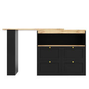 Scrivania Lineare con 4 Cassetti e Ripiani Aperti Girevoli a 360° per Studio e Soggiorno in MDF Nero 105 x 39 x 102 cm