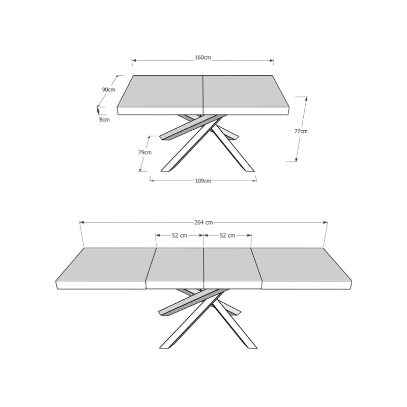 Tavolo allungabile 90x160/264 cm Volantis Premium telaio Antracite - Cemento