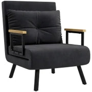 Poltrona Letto 3 in 1 con Schienale Reclinabile in 5 Posizioni e Cuscino, 63x73x81 cm, Nero