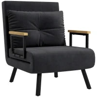 Poltrona Letto 3 in 1 con Schienale Reclinabile in 5 Posizioni e Cuscino, 63x73x81 cm, Nero