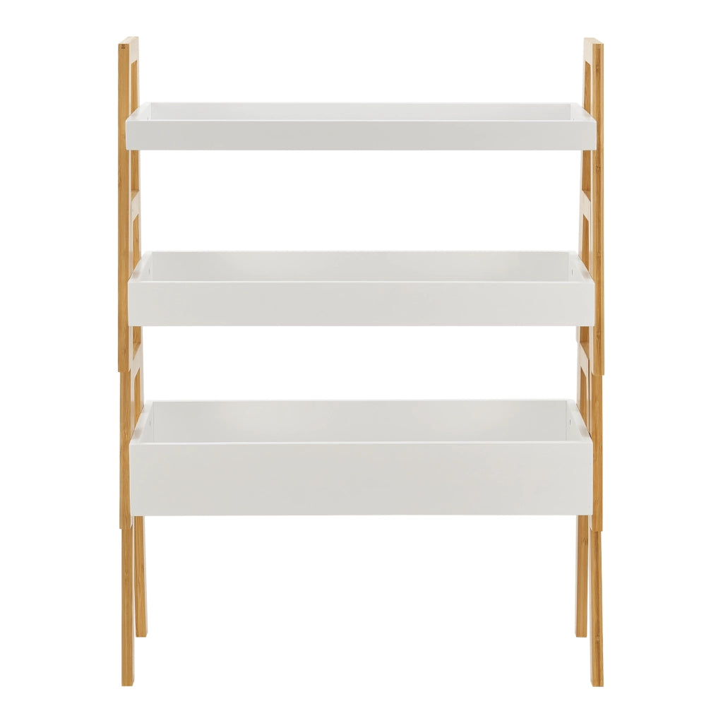 Scaffale Impilabile Set Hitra di 3 Ripiani a Bordi Rialzati Bambù Naturale / Bianco [en.casa]