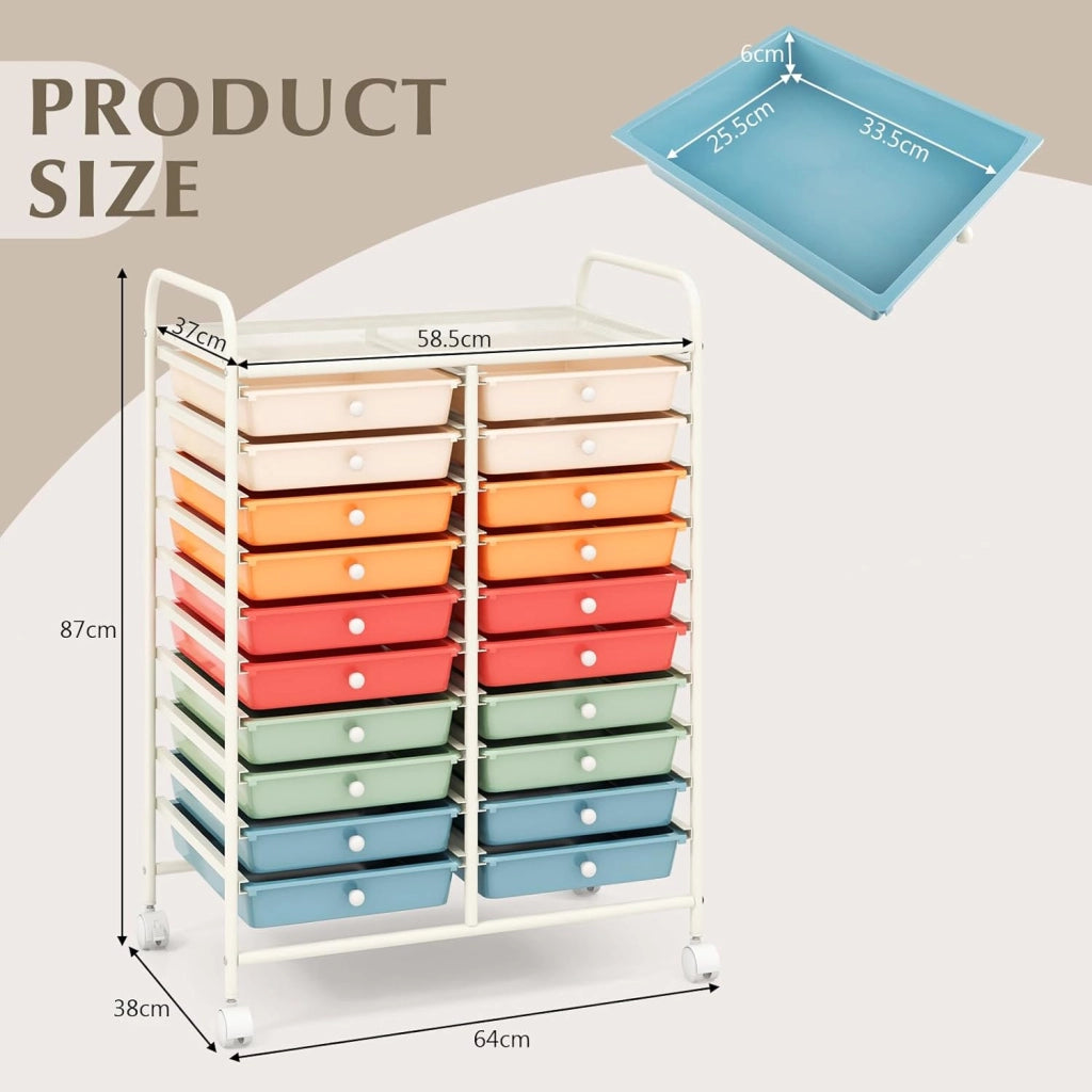 Carrello con 20 cassetti, impilabile, per cassetti, da cucina, bagno, ufficio, 64 x 39 x 88 cm (colorato 2)