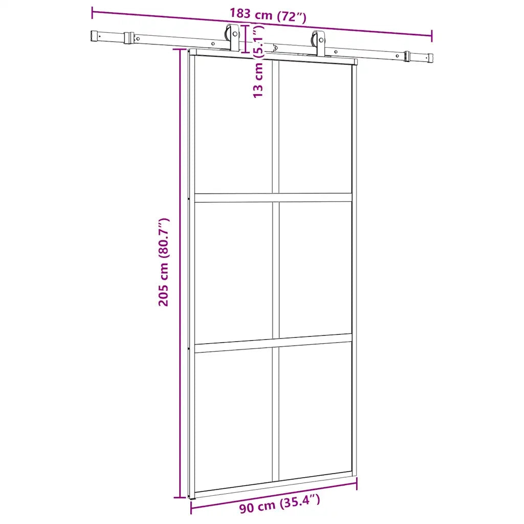 Porta Scorrevole Set Ferramenta Nera 90x205 cm Vetro Temperato 3375821