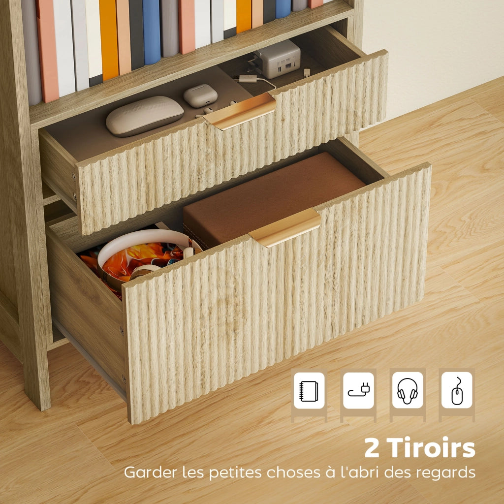 Libreria con cassetti e ripiani aperti ¨C Minimal ¨C legno naturale, 60x30x160 cm
