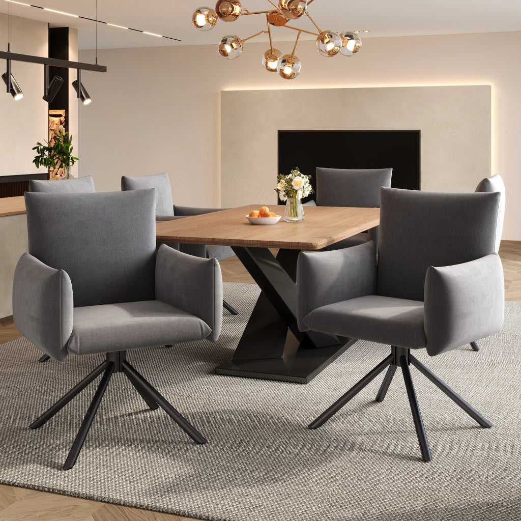 Set di 2 sedie girevoli in velluto grigio con braccioli