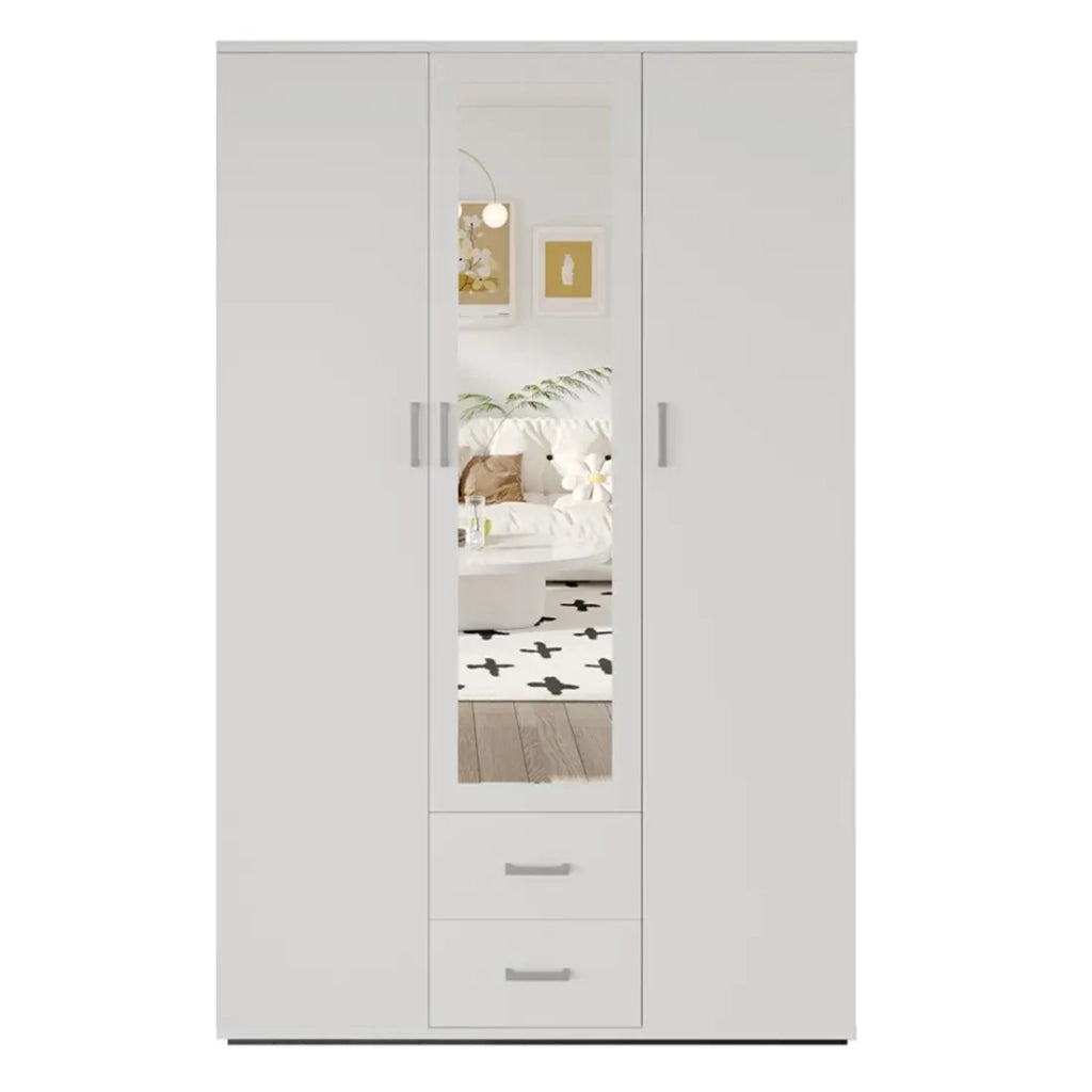 Armadio a 3 ante con specchio TOM - Dimensioni: H185 x L120 x P52 cm - Colore bianco - Stile design