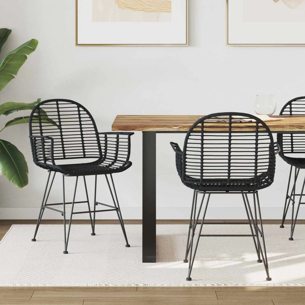 Sedia da pranzo 2 pcs Nero 44 x 44 x 74 cm Rattan e Ferro 42011559
