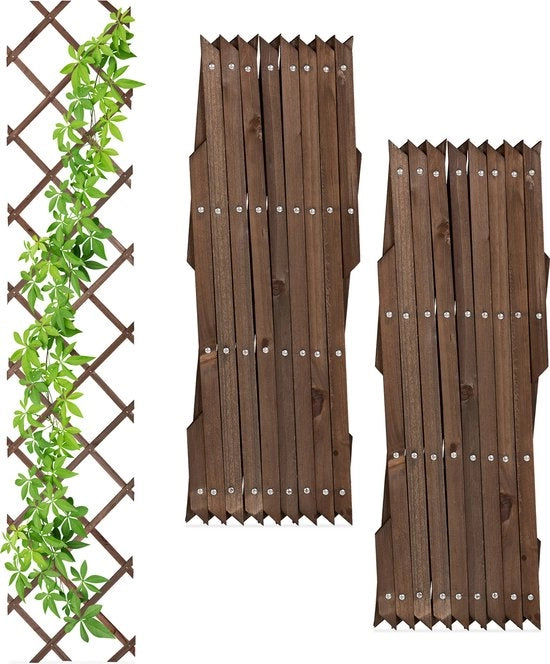 Set di sostegno per piante di 3 pezzi - estensibile - 180 cm - legno - rete - marrone