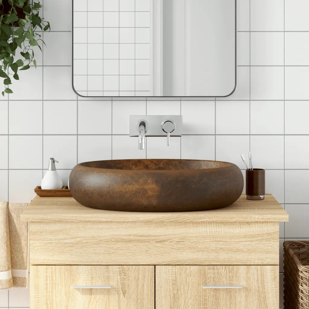 Lavabo da Appoggio Marrone Ovale 59x40x15 cm Ceramica CFW1009248