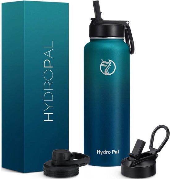 Fusto acqua in acciaio inossidabile - 750 ml, 1 l, 1,2 l, BPA-vrij, adatto per bevande gassate, bottiglia isolata con beccuccio e 2 coperchi, bottiglia isolata impermeabile per sport (verde/marrone scuro, 1200 ml)